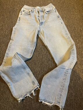 Agolde High Rise Light Blue Frayed Hem Jeans